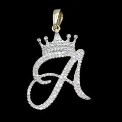 10k Yellow Gold Initial A Crown Pendant 0.21CT Pure Diamond 1.87g Alphabet Charm