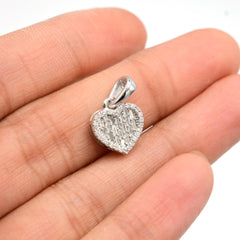 Pure 10k White Gold 0.25 CTW Natural Diamond Baguette Heart Pendant 1.4g Charm