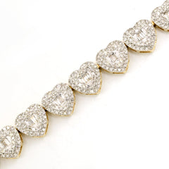 7MM 10k Yellow Gold 7Inch 2.3CTW Natural Baguette Diamond 10.7g Heart Bracelet