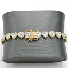Ladies 2.3CT Natural Heart Diamond Bracelet 10k Yellow Gold 10.7grams - 7 Inches