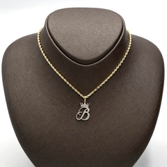 10k Yellow Gold Initial B Crown Pendant 0.21CT Pure Diamond 1.82g Alphabet Charm