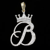 10k Yellow Gold Initial B Crown Pendant 0.21CT Pure Diamond 1.82g Alphabet Charm