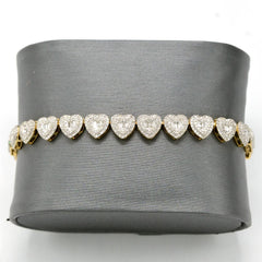 7MM 10k Yellow Gold 7Inch 2.3CTW Natural Baguette Diamond 10.7g Heart Bracelet