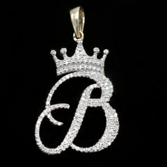 10k Yellow Gold Initial B Crown Pendant 0.21CT Pure Diamond 1.82g Alphabet Charm