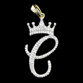 10k Yellow Gold Initial C Crown Pendant 0.13CT Pure Diamond 1.46g Alphabet Charm