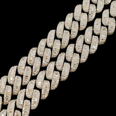 13MM 10k White Gold 21In 24CTW Natural Round/Baguette Diamond Cuban Chain 80.5gm