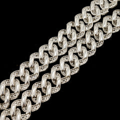 13MM 10k White Gold 21In 24CTW Natural Round/Baguette Diamond Cuban Chain 80.5gm