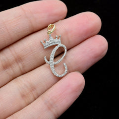 10k Yellow Gold Initial C Crown Pendant 0.13CT Pure Diamond 1.46g Alphabet Charm