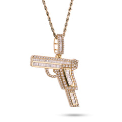 10k Yellow Gold 9.9gm 4CTW Natural Round/Baguette Diamond Gun Pendant Mens Charm