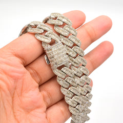 13MM 10k White Gold 24CTW Natural Round/Baguette Diamond 80.5g 21In Cuban Chain