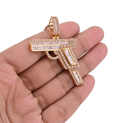 10k Yellow Gold 9.9gm 4CTW Natural Round/Baguette Diamond Gun Pendant Mens Charm