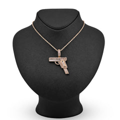 10k Yellow Gold 9.9gm 4CTW Natural Round/Baguette Diamond Gun Pendant Mens Charm