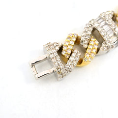 8In 10MM 10k Two Tone Gold 7.49CT Round/Baguette Diamond Cuban Bracelet - 45.5g