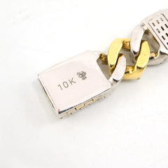 8In 10MM 10k Two Tone Gold 7.49CT Round/Baguette Diamond Cuban Bracelet - 45.5g