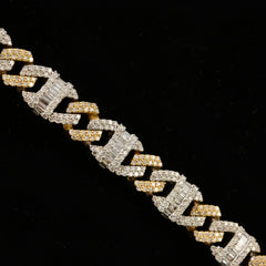 8In 10MM 10k Two Tone Gold 7.49CT Round/Baguette Diamond Cuban Bracelet - 45.5g