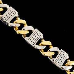 8In 10MM 10k Two Tone Gold 7.49CT Round/Baguette Diamond Cuban Bracelet - 45.5g