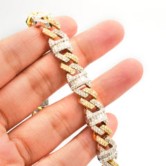 8In 10MM 10k Two Tone Gold 7.49CT Round/Baguette Diamond Cuban Bracelet - 45.5g