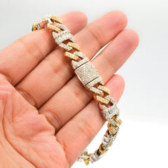 8In 10MM 10k Two Tone Gold 7.49CT Round/Baguette Diamond Cuban Bracelet - 45.5g