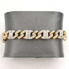 8In 10MM 10k Two Tone Gold 7.49CT Round/Baguette Diamond Cuban Bracelet - 45.5g