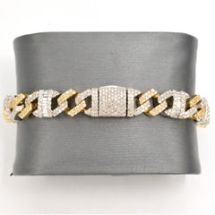 8In 10MM 10k Two Tone Gold 7.49CT Round/Baguette Diamond Cuban Bracelet - 45.5g