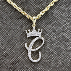 10k Yellow Gold Initial C Crown Pendant 0.13CT Pure Diamond 1.46g Alphabet Charm
