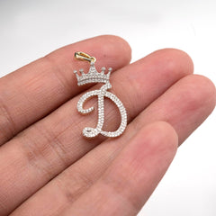 10k Yellow Gold Initial D Crown Pendant 0.19CT Pure Diamond 1.63g Alphabet Charm