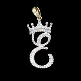 10k Yellow Gold Initial E Crown Pendant 0.15CT Pure Diamond 1.44g Alphabet Charm