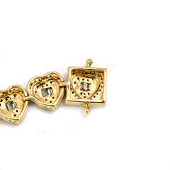 Womens 1.9CT Baguette/Round Diamond Heart Bracelet 10k Yellow Gold 10.3g - 7Inch