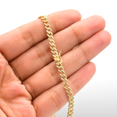 Unisex 4MM 10k Yellow Gold 0.83CT Natural Diamond Cuban Bracelet 7Inch - 5.5g
