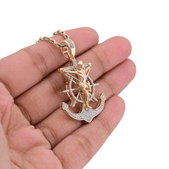 10k Yellow Gold 7.2gm 0.75CTW Pure Diamond Mariner Cross Crucifix Anchor Pendant