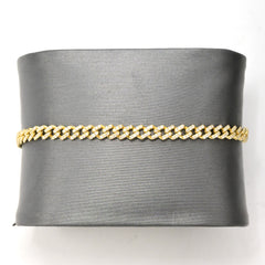 Unisex 4MM 10k Yellow Gold 0.83CT Natural Diamond Cuban Bracelet 7Inch - 5.5g