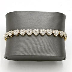Womens 1.9CT Baguette/Round Diamond Heart Bracelet 10k Yellow Gold 10.3g - 7Inch
