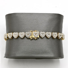 Womens 7MM 10k Yellow Gold 7 Inch 1.9CTW Natural Diamond 10.3gms Heart Bracelet