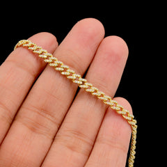 Unisex 4MM 10k Yellow Gold 0.83CT Natural Diamond Cuban Bracelet 7Inch - 5.5g