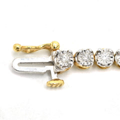 4MM 10K Two Tone Gold 0.9CT Real Diamond Tennis Bracelet 5.9g Fanouk 7In Armlet