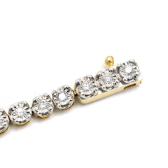 4MM 10K Two Tone Gold 0.9CT Real Diamond Tennis Bracelet 5.9g Fanouk 7In Armlet