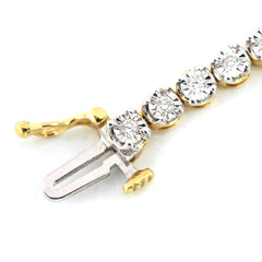 4MM 10K Two Tone Gold 0.9CT Real Diamond Tennis Bracelet 5.9g Fanouk 7In Armlet
