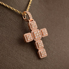 14k Rose Gold 3.03CTW Natural Round Diamond Cross Religious Pendant 6.7g Charm