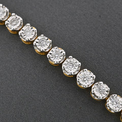 4MM 10K Two Tone Gold 0.9CT Real Diamond Tennis Bracelet 5.9g Fanouk 7In Armlet