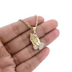 1/10th 10k Gold Bonded 925 Two Tone Praying Hand Charm 1.4gms Religious Pendant