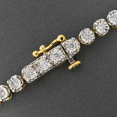 4MM 10K Two Tone Gold 0.9CT Real Diamond Tennis Bracelet 5.9g Fanouk 7In Armlet