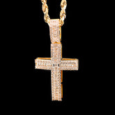 10k Yellow Gold 0.61CTW Natural Round/Baguette Diamond Cross Pendant 2.5g Charm
