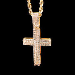 10k Yellow Gold 0.61CTW Natural Round/Baguette Diamond Cross Pendant 2.5g Charm
