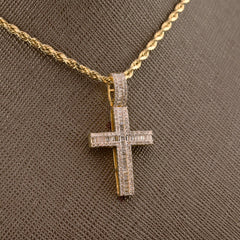 10k Yellow Gold 0.61CTW Natural Round/Baguette Diamond Cross Pendant 2.5g Charm