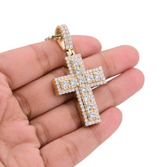 10k Yellow Gold 12.1gm 4.23CTW Lab Grown Diamond Big Pointer Cross Pendant Charm