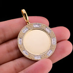 10k Yellow Gold 1.01CTW Round/Baguette Diamond Picture Memory Pendant 7.6g Charm