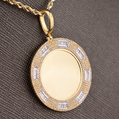 10k Yellow Gold 1.01CTW Round/Baguette Diamond Picture Memory Pendant 7.6g Charm