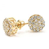 Elegant Pure 10k Yellow Gold Round Earring 1.55 CTW Natural Diamonds 3.2g Stud