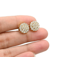 Elegant Pure 10k Yellow Gold Round Earring 1.55 CTW Natural Diamonds 3.2g Stud