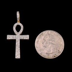10k Yellow Gold 0.6CTW Natural Round Diamond Ankh Cross Pendant 2.6g Charm